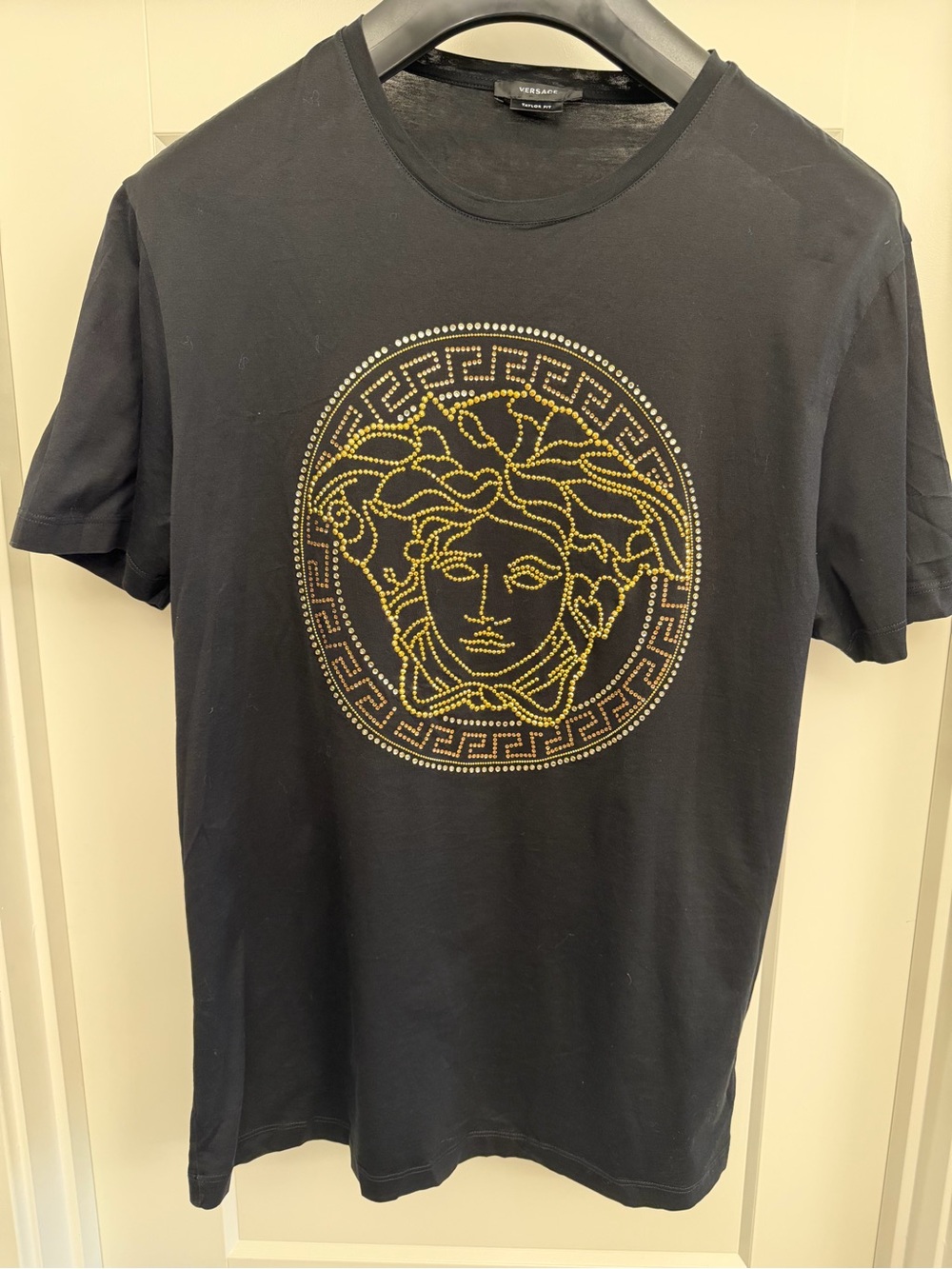 Versace Black Taylor Fit Tee with Subtle Logo Label